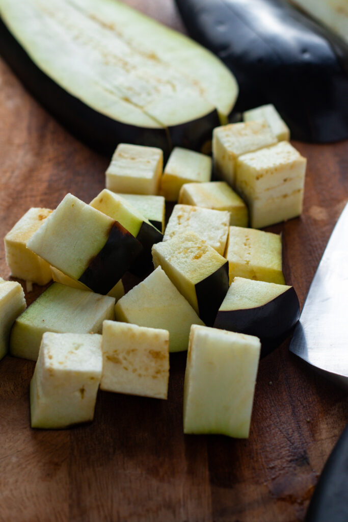 Diced eggplant.