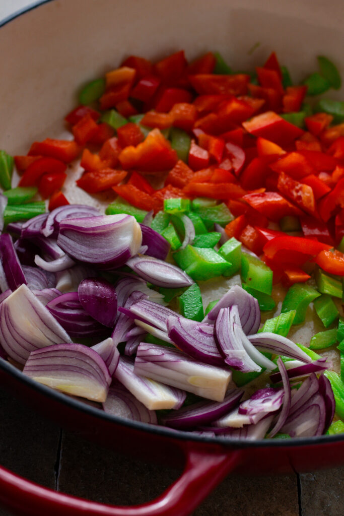 Diced vegetables for caponata.