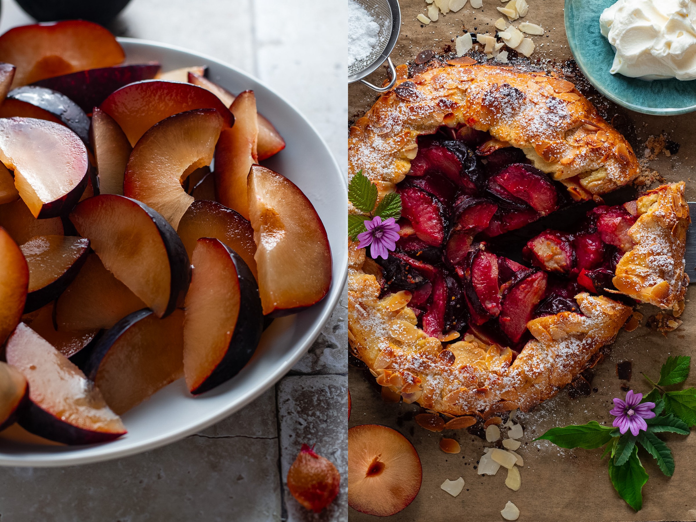 Plum and Almond Galette of free form plum tart made with late summer plums.