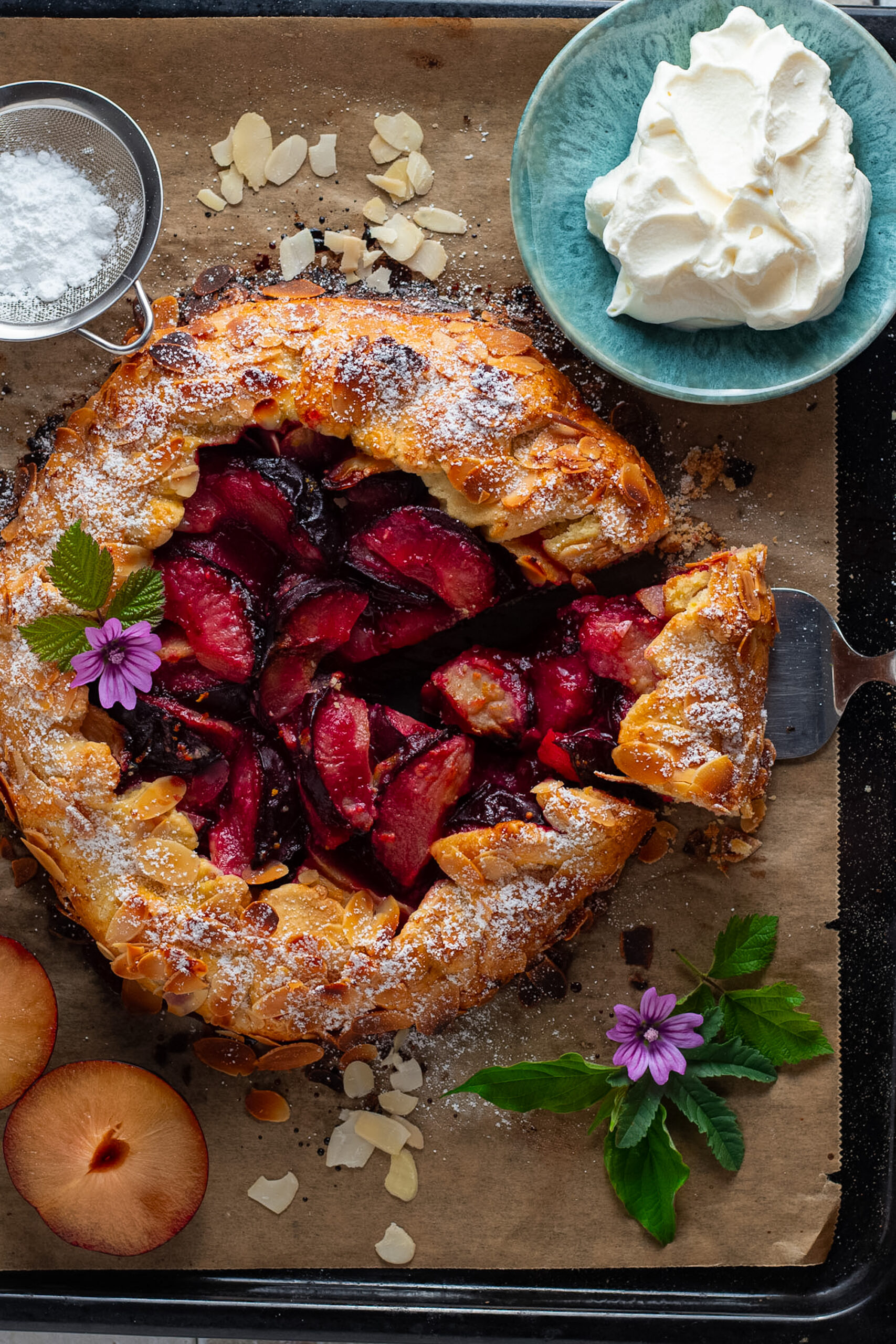 Plum and Almond Galette of free form plum tart made with late summer plums.